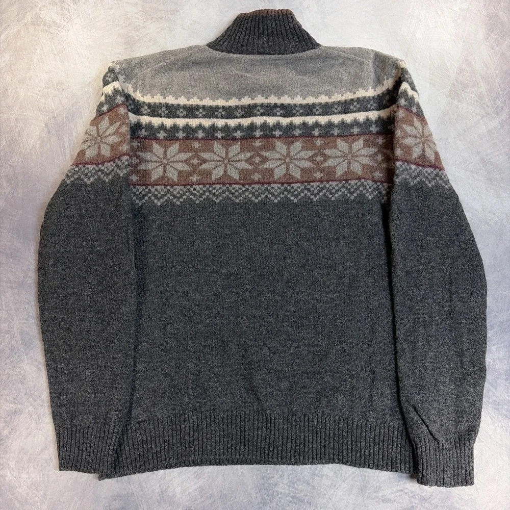 Telluride Clothing Company Sweater Mens XL Gray Fair Isle Wool Blend Elbow Patch